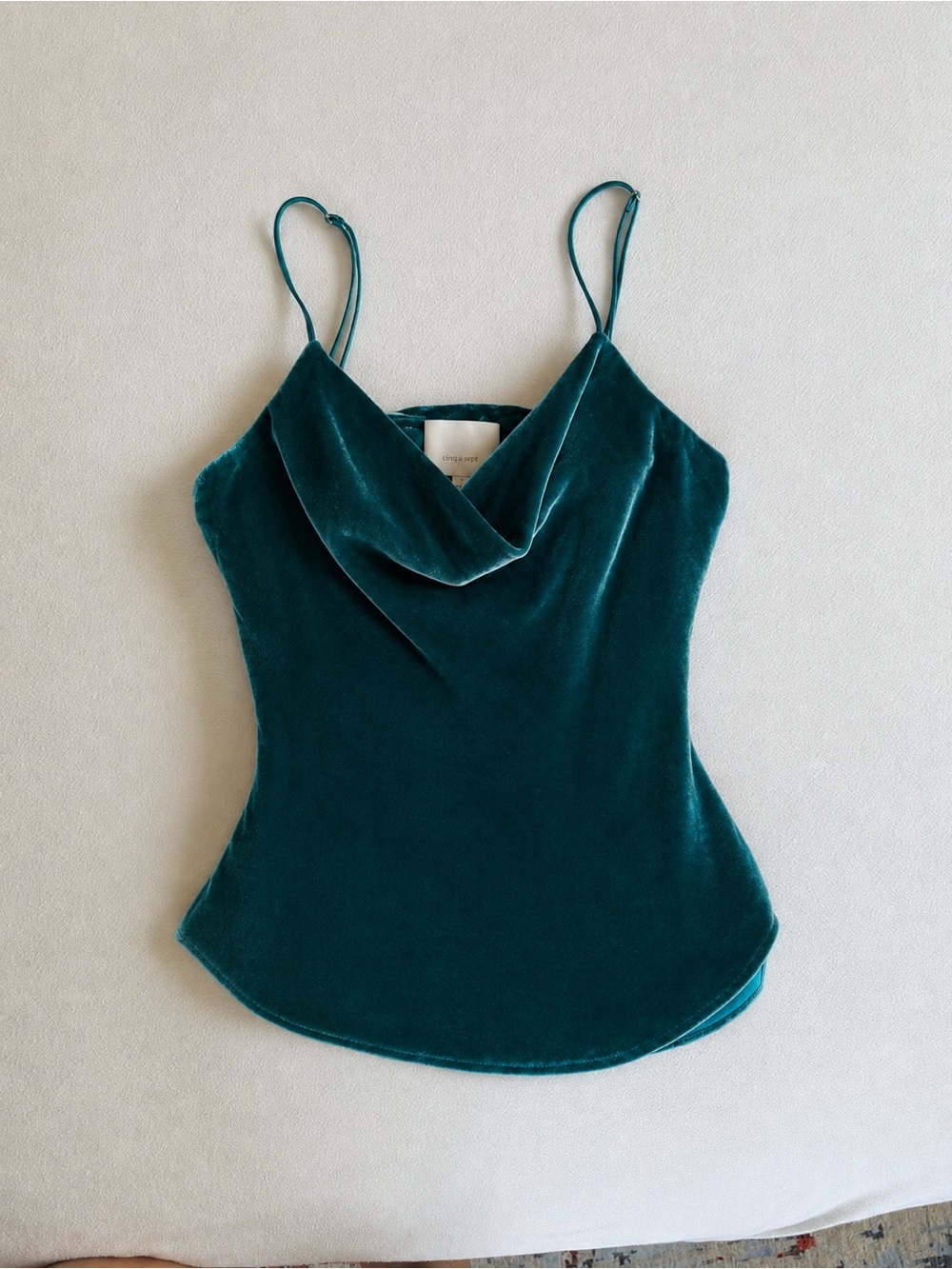 cinq a sept Teal Velvet Cowl Neck Camisole